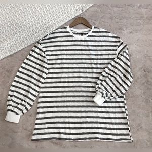 NWT Andthewhy White/ Grey Stripe Oversized Balloon Sleeve Casual Shirt Medium